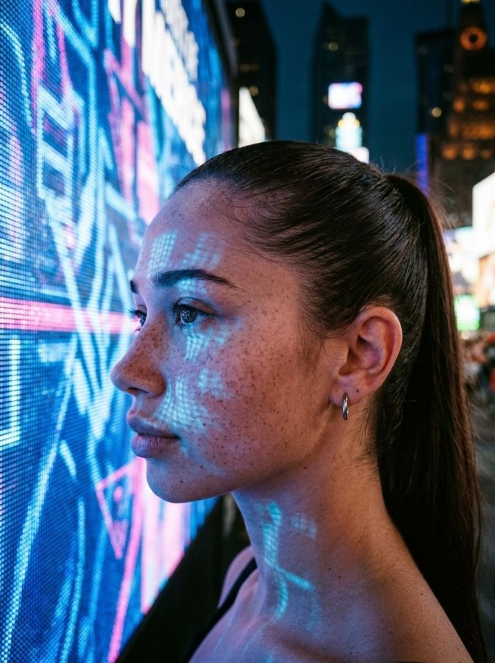 Portrait de l'influenceuse sous les néons